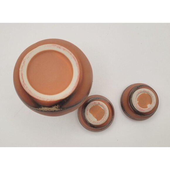 Vintage Japanese Stoneware Sake Set – Tokkuri Flask with 2 Guinomi Cups – Earth - Picture 4 of 6